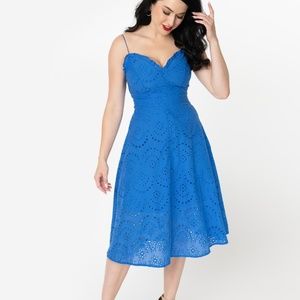 Unique Vintage blue Eyelet 1950s Midi Sundress